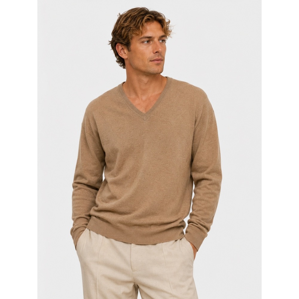 Club Room Estate 100% Cashmere 2-PLY Neck Sweater Tan XL